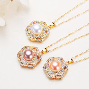 Collar de Perlas de Agua Dulce con Cadena de Circonia Incrustada en Oro Chapado en Cobre de Estilo Étnico, Venta al por Mayor de un Puesto Budista - Product Image 2