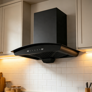 Hotte de cuisine incurvée noire robuste <span class=keywords><strong>ARCTURUS</strong></span> 60/70/90cm avec structure de ventilation solide pour espaces de cuisine - Product Image 1