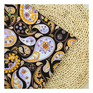 High Quality Black Background Paisley Pattern Printed Fabric 100% Polyester Satin Fabric For Garment