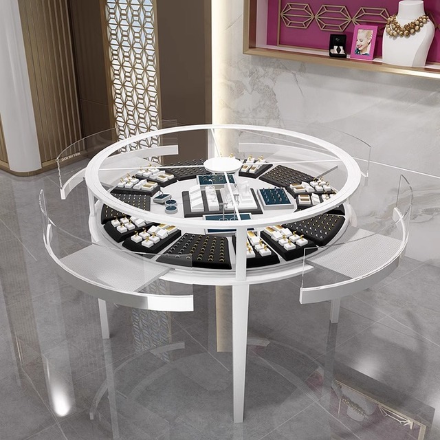 Modern Luxury LED Light Jewelry Watch Display Showcase Durable Stainless Steel with Gold Metal Frame for Mall Showroom Use