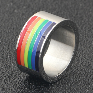 Anillo de Resina Epoxi Arcoíris de Acero Inoxidable de 10 mm de Ancho, Joyería de Moda Unisex, Regalo - Product Image 2
