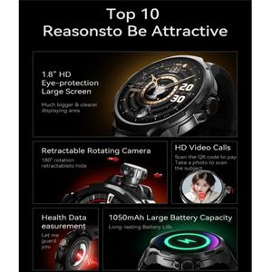 GT100 2026 Meilleure montre connectée 4G pour homme avec caméra, emplacement pour carte SIM, étanche IP68, grande batterie, mémoire 32 Go, écran HD - Product Image 2