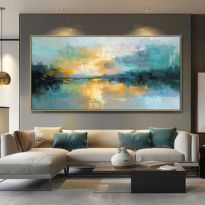 Peinture à l'huile originale moderne peinte à la main, paysage <span class=keywords><strong>de</strong></span> <span class=keywords><strong>lac</strong></span> vert, art mural abstrait vert et doré sur toile - Product Image 3