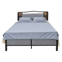 Cadre de lit adulte moderne en acier double, extensible, portable, pliable, en treillis métallique noir, au design traditionnel