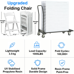 Chaise pliante en résine Wimbledon blanche, portable, empilable, pour événements, jardin, terrasse, salle à manger, vente en gros - Product Image 3