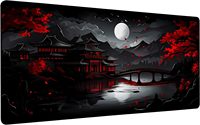 Alfombrilla de Ratón para Juegos de 35.4 x 15.7 Pulgadas, Negra y Roja, Alfombrilla de Escritorio Japonesa Cosida, Antideslizante, de Goma, para Oficina, Computadora