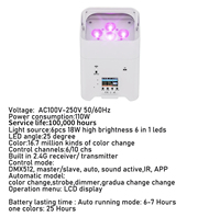 6 projecteurs sans fil RGBWA+UV à piles 18W rechargeables pour KTV, mariages, soirées DJ et scènes, avec flight case