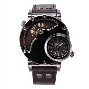 Montre à quartz pour homme, design unique, double fuseau horaire, bracelet en cuir décontracté, grande taille - Product Image 4