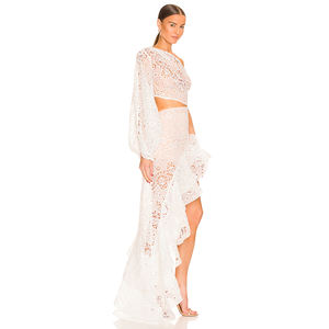 Robe Maxi en dentelle à épaule dénudée asymétrique avec ourlet asymétrique à volants, meilleure vente - Product Image 2