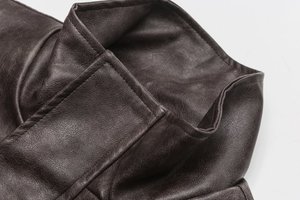 Giacca Casual da Uomo in Pelle PU Impermeabile Antivento con Colletto Alto e Zip Intera, Stile Vintage Lavato, Taglie Grandi e Oversize - Product Image 6