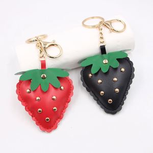 <b>Cute</b> PU Leather Strawberry Keychain Bag Charm Puffy Fruit <b>Keyring</b> Welcome Gifts Portable Car Pendant - Product Image 1