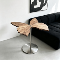 Mesa Auxiliar Creativa con Forma de Mariposa, Tablero de Madera, Base de Acero Inoxidable, Mesa Decorativa para Sala de Estar, Dormitorio, Esquina del Hogar