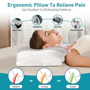 Almohada Cervical de Espuma Viscoelástica Ergonómica y Ortopédica para Soporte del Cuello, Almohada Contorneada para Alivio del Dolor Cervical, Almohada de Cama Fresca y Suave - Product Image 5