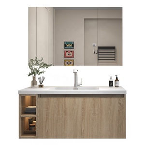 Table de toilette murale en bois massif de style européen, couleur café, avec miroir et lavabo <span class=keywords><strong>pour</strong></span> villa, hôtel - Product Image 1