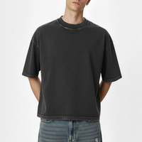 T-shirt court et ample en coton épais, délavé à l'acide, personnalisable à faible coût (2 pièces minimum), idéal pour la vente en gros et la personnalisation à la demande.