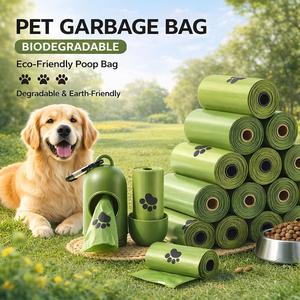 Sacs à déjections canines biodégradables, écologiques, étanches, épais, avec distributeur portable pour ramassage des excréments d'animaux en extérieur - Product Image 1