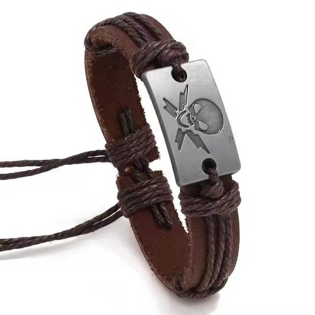 Punk Hip Hop Rock Skull Leather Fashion Bracelet for Men and Teens Adjustable Braided Mens Leather Cross Bracelet