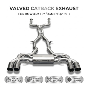 Kit d'échappement arrière Vortex en acier inoxydable à montage direct pour BMW X3M X4M 2019-2024 avec silencieux central et quatre sorties de tuyaux d'échappement, incluant la quincaillerie - Product Image 1