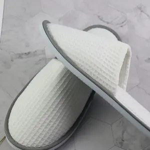 Waffle Disposable Spa Custom Hotel Slippers Wholesale 100% Cotton Waffle Slippers With Grey Edge
