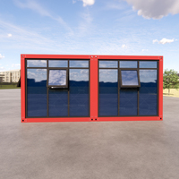 Maison préfabriquée modulaire de couleur personnalisée, bureau mobile en verre à ossature rouge avec fenêtres à battants pour espace de travail commercial