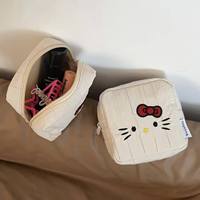 Pochette de maquillage texturée en forme de tofu avec broderie de chat mignon, grande capacité, organiseur cosmétique portable, petite pochette carrée
