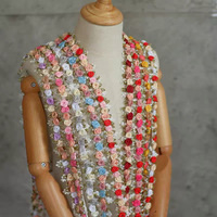 Dentelle 100% polyester brodée à la main, multicolore, avec garniture de perles, pour accessoires DIY Lolita, chaussures, articles textiles de maison
