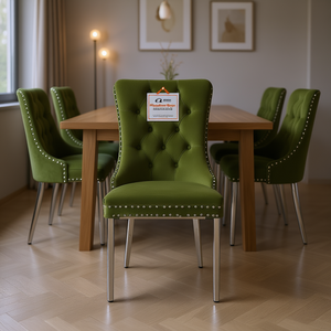Chaise de salle à manger rembourrée en velours moderne de la collection Nikki, pieds chromés capitonnés, meubles pour la maison - Product Image 2