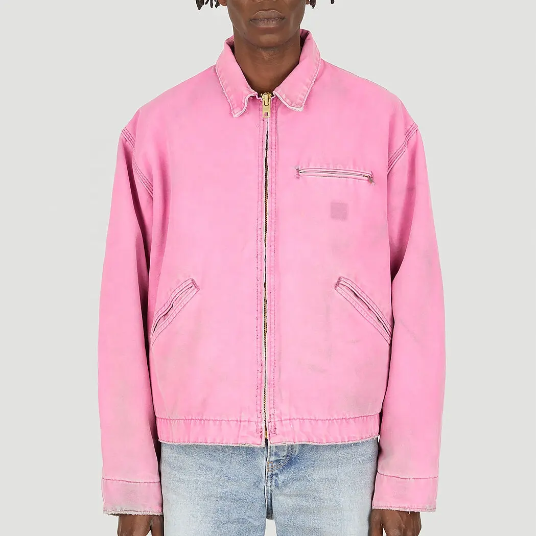 crop washed work custom logo designer outdoor vintage custom jacket for man denim jacket in pink
