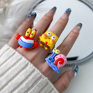 Q versión lindo dibujos animados Bob Esponja y Patrick cangrejo anillo resina de moda acrílico para Boss pequeño <span class=keywords><strong>gusano</strong></span> joyería para niños hechos - Product Image 4