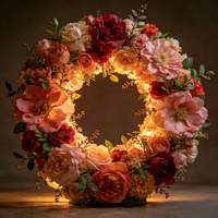 Corona de Flores Artificiales Grande, Centro de Mesa Floral Personalizable para Ceremonias de Boda, Fiestas y Decoración de Eventos