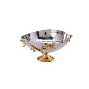 Tazón de Servir Decorativo de Lujo de Primera Calidad, Color Plateado, Diseño de Hoja, Soporte de Aluminio Fundido, Tazón de Acero Inoxidable para Dulces - Product Image 1