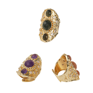 Amazing Jewelry Classic 18K Gold Plated Natural Gemstone & Crystal Oval Shape Bezel Setting <b>Rings</b> for Unisex Women's Gift - Product Image 1