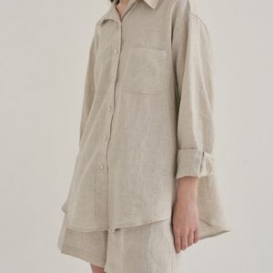 Conjunto de Lino para Mujer 2024, Camisa y Pantalones Cortos, Traje Informal Holgado, Estilo Casual, 100% Lino - Product Image 2