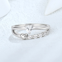 Bague en argent sterling 925 à double bande avec zircon cubique taillé en forme de cœur, délicate, pour femme, bijoux fins, idéale pour les fiançailles ou comme bague de promesse.