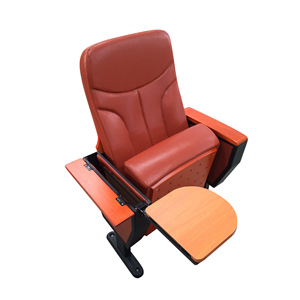 Silla de Auditorio Tapizada en Cuero Rojo con Reposabrazos y Bandeja para Teatro, Cine o Sala de Conferencias - Product Image 2