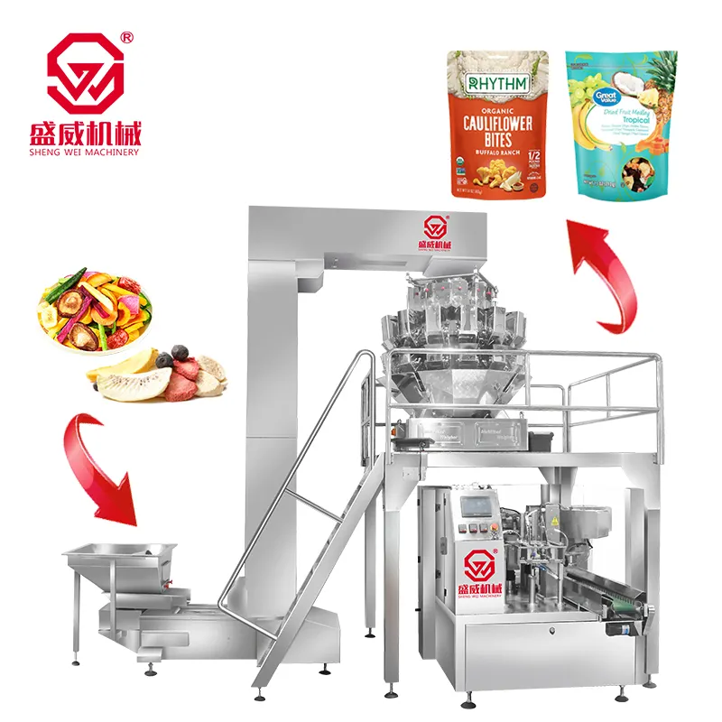 Shengwei Custom Automatische Roterende Doypack Voorgemaakte Stand-Up Zakje Bevroren Vers En Plantaardig Voedsel Fruit Verpakkingsmachine