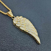 Collier unisexe tendance bohème hip-hop en acier inoxydable 316 plaqué platine avec chaîne à maillons et ailes incrustées de zircon pour anniversaire