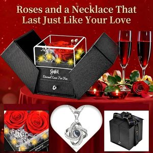 Collana Gnifot con Rosa Rossa Conservata 'Ti Amo' in 100 Lingue - Fiori Eterni <span class=keywords><strong>per</strong></span> Donne, Fidanzate, Mamme, Nonne, Compleanno - Product Image 6