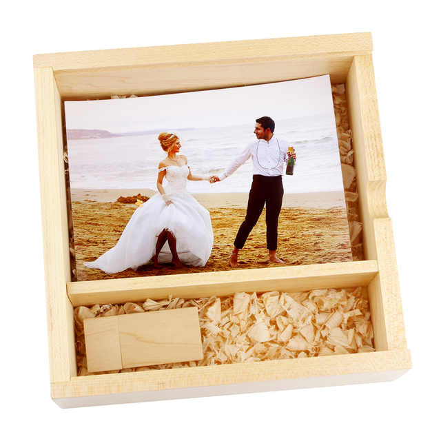 Photography Wooden Box 17*17*5.6cm Walnut Pen USB Flash Drive Wedding Gift with Engraving Logo Memoria Usb Stick