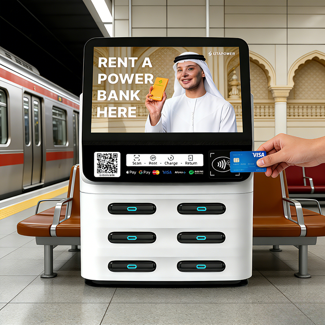 EU-Country Tap to Pay Compatible 6-Slot High-Capacity 8000mah Shared Power Bank Rental Station: POS-Enabled with LED Light Board