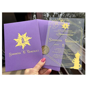 Sobre púrpura impreso con temática enredada, invitación de cumpleaños acrílica personalizable, dulce 16 invitación Quinceañera con sello de cera - Product Image 1