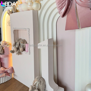 LEDA Professional Custom LED Modern Striped white pink Acrylic three-piece set <b>Backdrop</b> for wedding <b>party</b> Events - Product Image 3