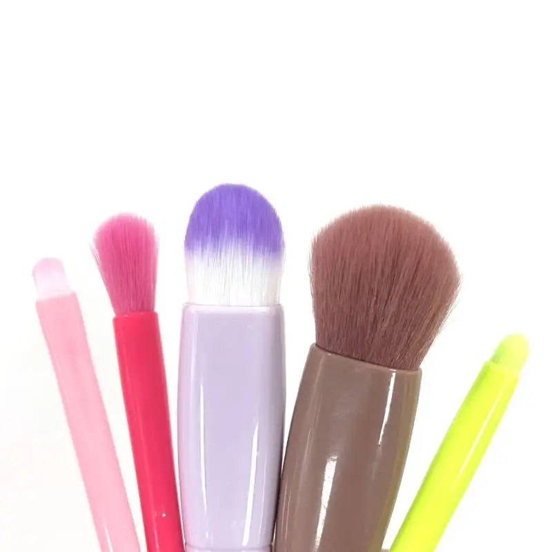 Professional Plastic Handle Powder Foundation Brushes With Mirror Case 5pcs Synthetic Hair EyeShadow Blush Beauty Tools Full Set