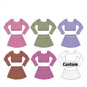 Ensemble uniforme scolaire sportif pour enfants : Haut à col carré et jupe en nylon et élasthanne, idéal pour les activités sportives et le quotidien, personnalisable avec logo. - Product Image 1