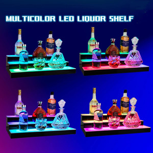 Kustomisasi Rak Pajangan Botol Minuman Keras Bercahaya 24 "Rak Bar Bercahaya LED <span class=keywords><strong>3</strong></span> Tingkat dengan Remote Nirkabel - Product Image 5