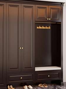 Gabinetes de entrada de madera maciza lacados de estilo retro americano hechos a medida de gama alta con áreas colgantes y ganchos para almacenamiento - Product Image 2