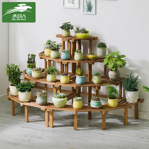 Solid wood flower stand, multi-tiered floor-standing flower stand, balcony-specific wooden corner <b>shelf</b>, simple and easy-to-use - Product Image 1
