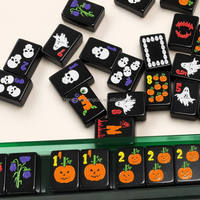 Ensemble de Mahjong Américain Moderne de Luxe Ava, Tuiles Acryliques Personnalisées Gravées, Design Noir Halloween, Cadeau Spécial Soirée Familiale Effrayante