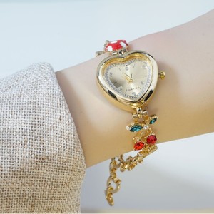 ゴールドクォーツ時計 ハート型ダイヤル 30mm ポインター ヴィンテージ フォレスト フローラル チェリー フルーツ 装飾ブレスレット レディース かわいい時計 - Product Image 6