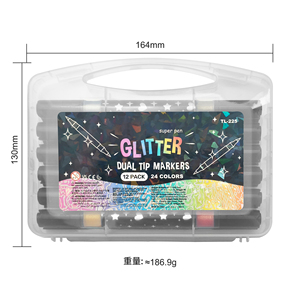 Penna <span class=keywords><strong>Glitter</strong></span> a Doppia Punta e Doppio Colore con Logo Personalizzato all'Ingrosso, Evidenziatore Scintillante per Journaling e Ufficio - Product Image 1